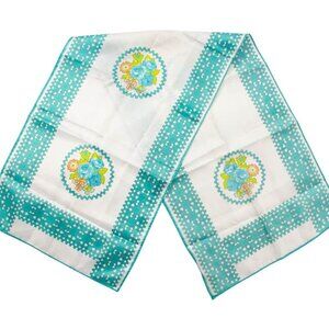 Vintage Floral Print Scarf With Teal & White Pattern Made in Japan